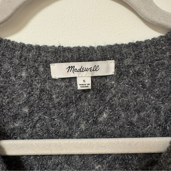 Madewell Alna V Neck Alpaca Blend Cable Knit Sweater Size Small Heather Gray - Picture 4 of 8
